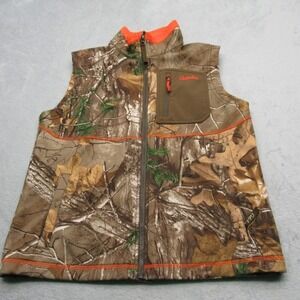 Cabelas Vest Youth XL Brown Green‎ Camouflage Pockets Full Zip Hunting Outdoor